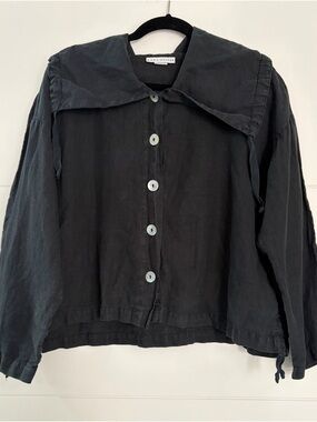 Bryn Walker Linen Irene Jacket, Women’s Small Black Button Front, Sailor Collar